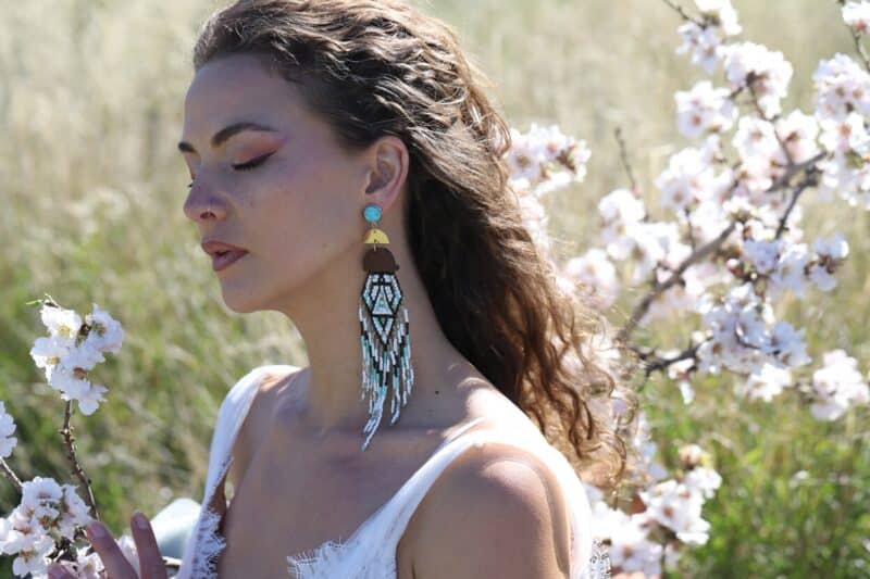 Turquoise Long Bohemian Beaded Tassel Boho Wedding Earrings -KEIRA - Image 3