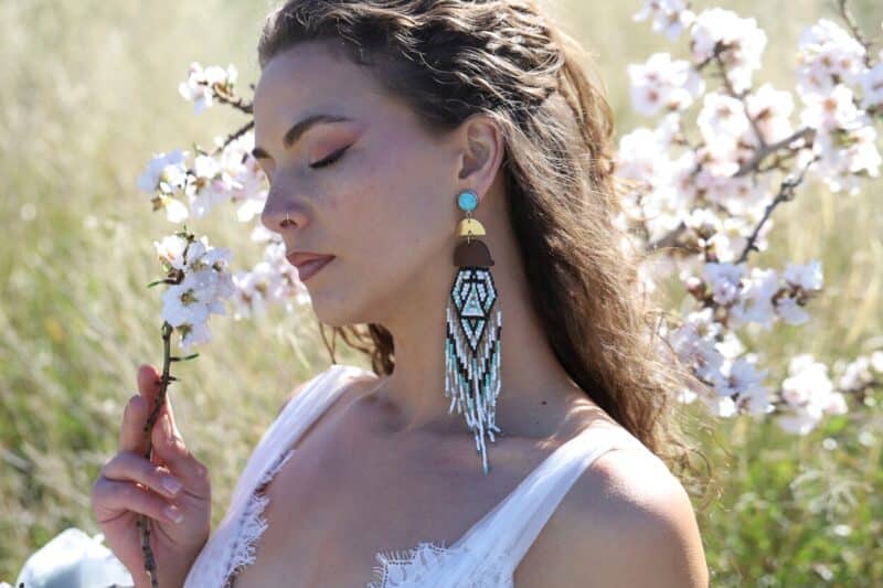 Turquoise Long Bohemian Beaded Tassel Boho Wedding Earrings -KEIRA - Image 4