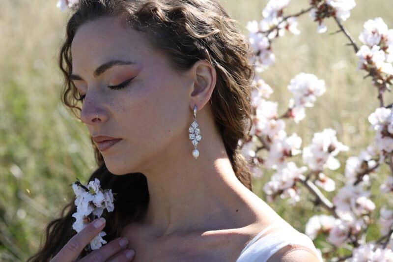 EVANGELICA , Freshwater Pearl Swarovski Crystal Statement Wedding Earrings - Image 4