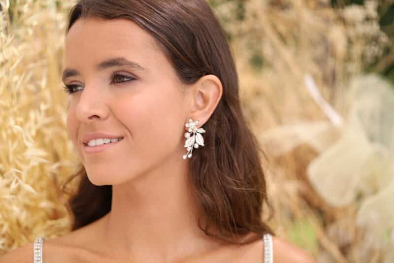 MELANIA , Flower Leaf Statement Boho Wedding Earrings - Image 3