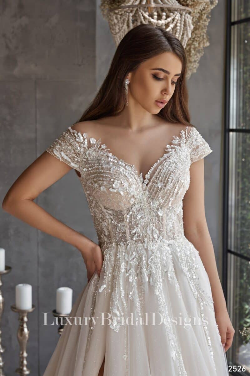 LORENSA , Sweetheart Neckline Beaded Sparkling Boho Wedding Dress - Image 3