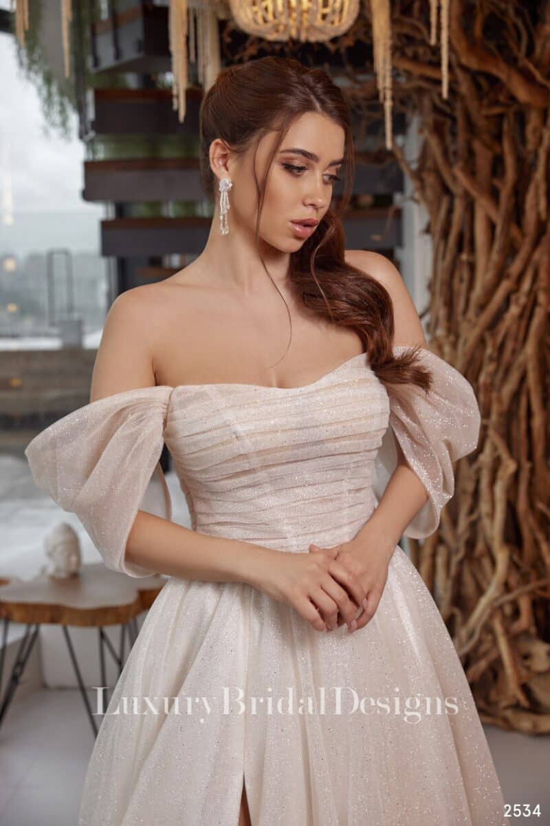 DASHA , Off-the-shoulder Sexy Slit Boho A-line Wedidng Dress - Image 4