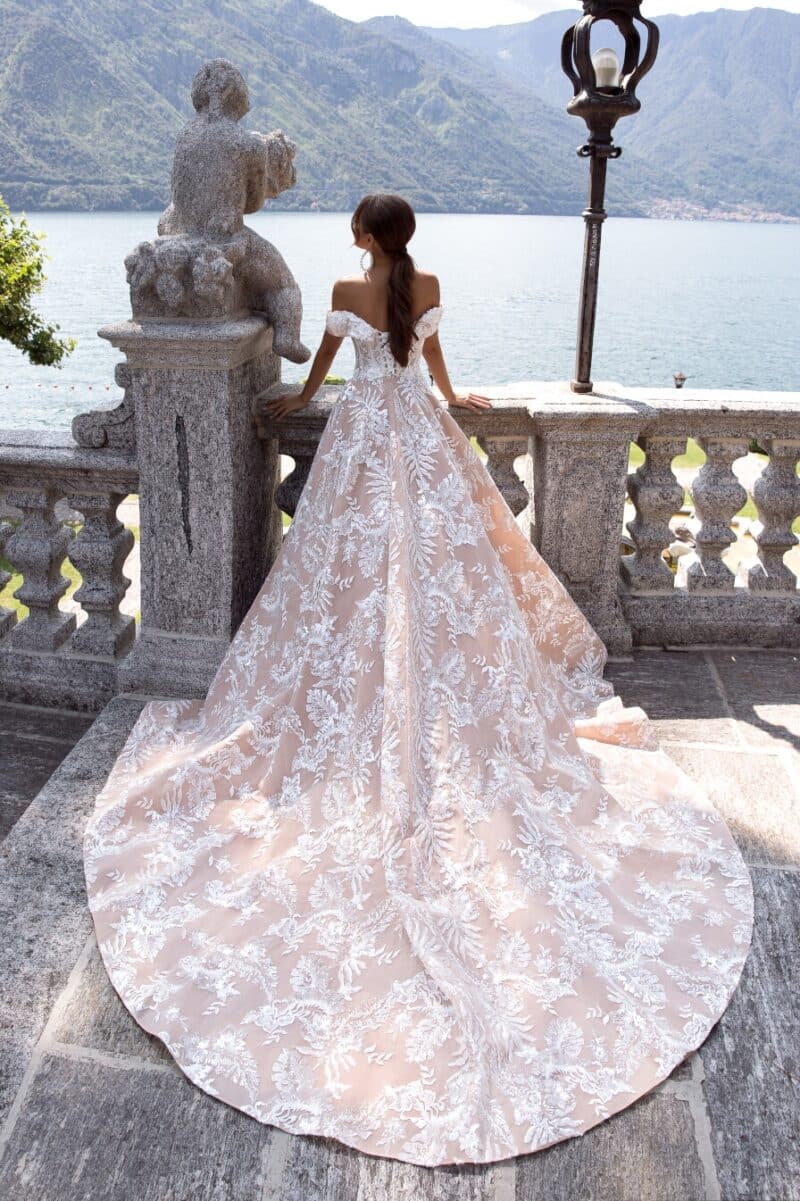 ADINA , Off-The-Shoulder Blush Fairy Princess Wedding Dress With Long Train - Image 4