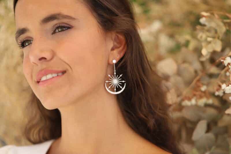 ADAYA , Art Deco Silver Star and Moon Celestial Wedding Earrings - Image 2