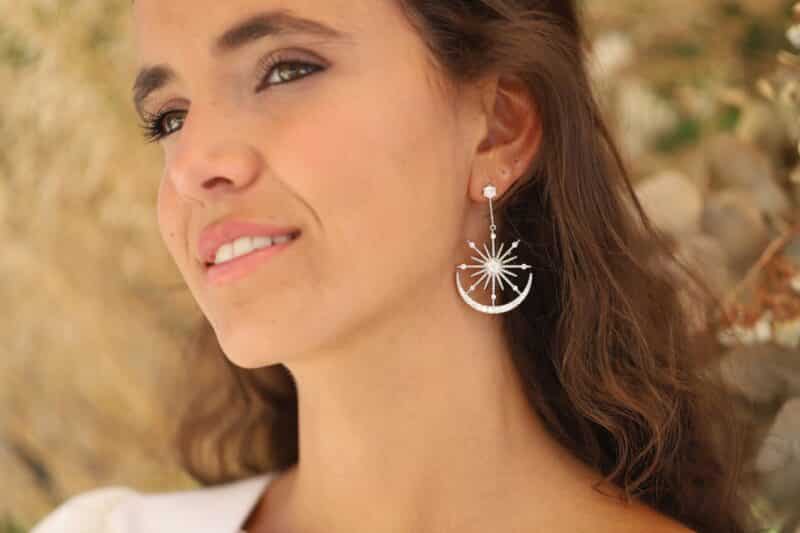 ADAYA , Art Deco Silver Star and Moon Celestial Wedding Earrings - Image 4