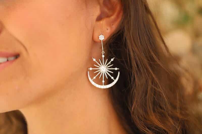 ADAYA , Art Deco Silver Star and Moon Celestial Wedding Earrings - Image 5