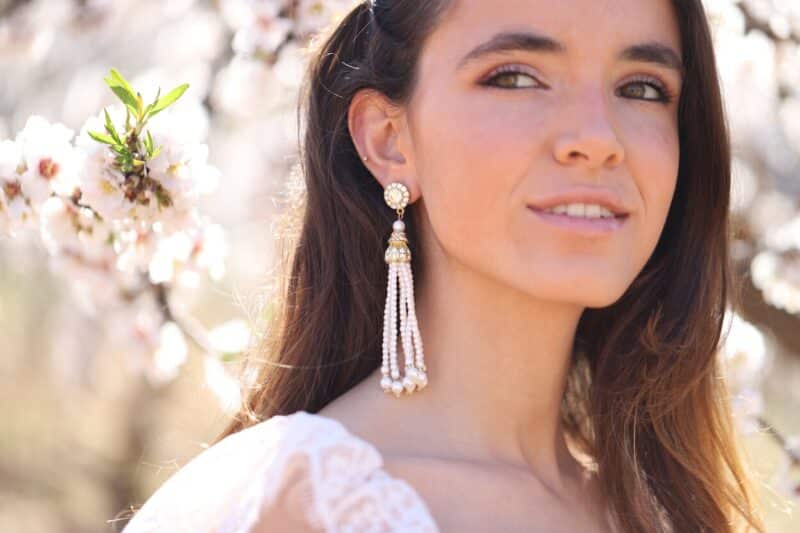 JASMINE , Long Art Deco Tassel Pearl Crystal Gatsby Wedding Earrings - Image 3