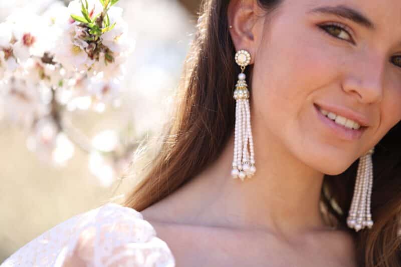 JASMINE , Long Art Deco Tassel Pearl Crystal Gatsby Wedding Earrings - Image 4