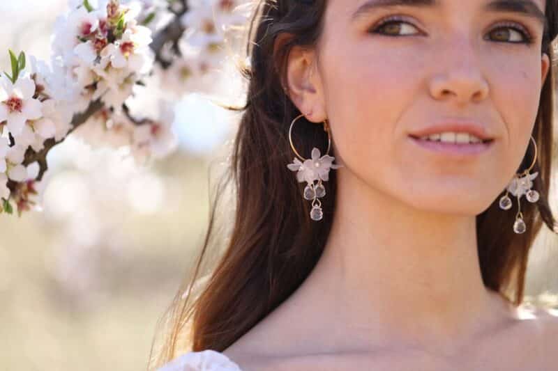 IVY , Hoop Flower Gold Statement Boho Wedding Earrings - Image 2