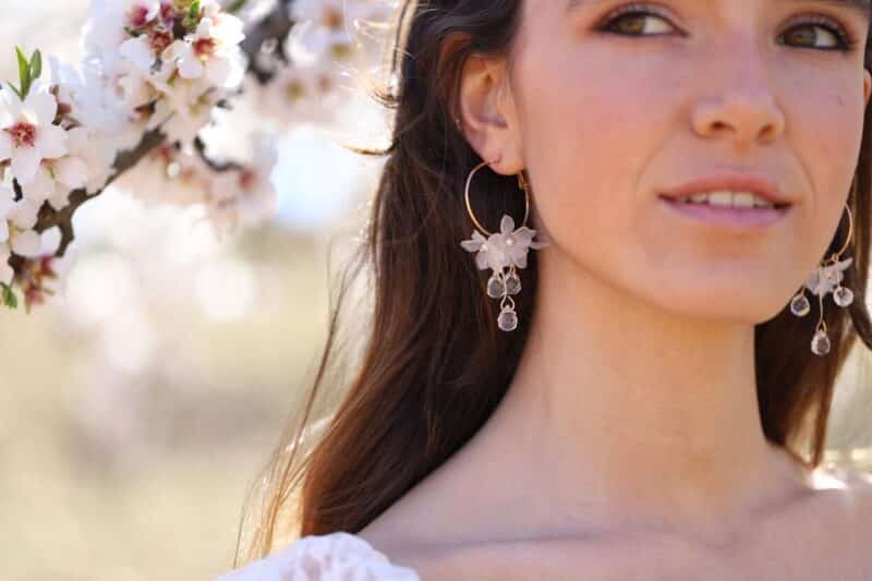 IVY , Hoop Flower Gold Statement Boho Wedding Earrings - Image 4