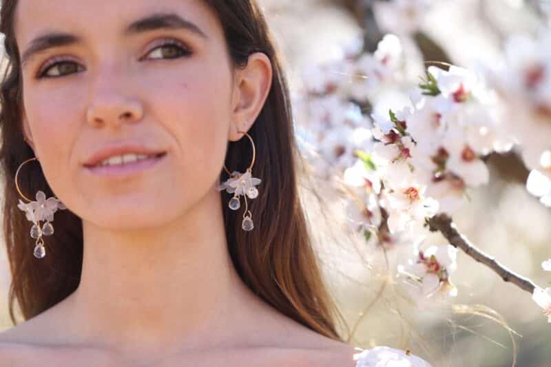 IVY , Hoop Flower Gold Statement Boho Wedding Earrings - Image 3