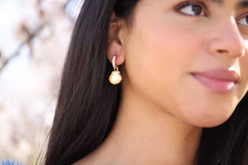 LIDIA , Champagne Gold Minimalist Stud Wedding Earrings - Image 3