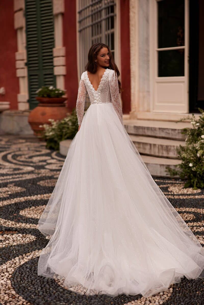 Long Sleeves Deep V Neck A-line Wedding Dress- RACHEL - Image 3