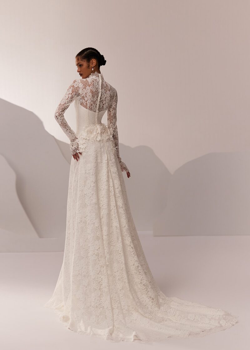 Long Sleeves High Neckline Modest A-line Wedding Dress - ADELINE - Image 2