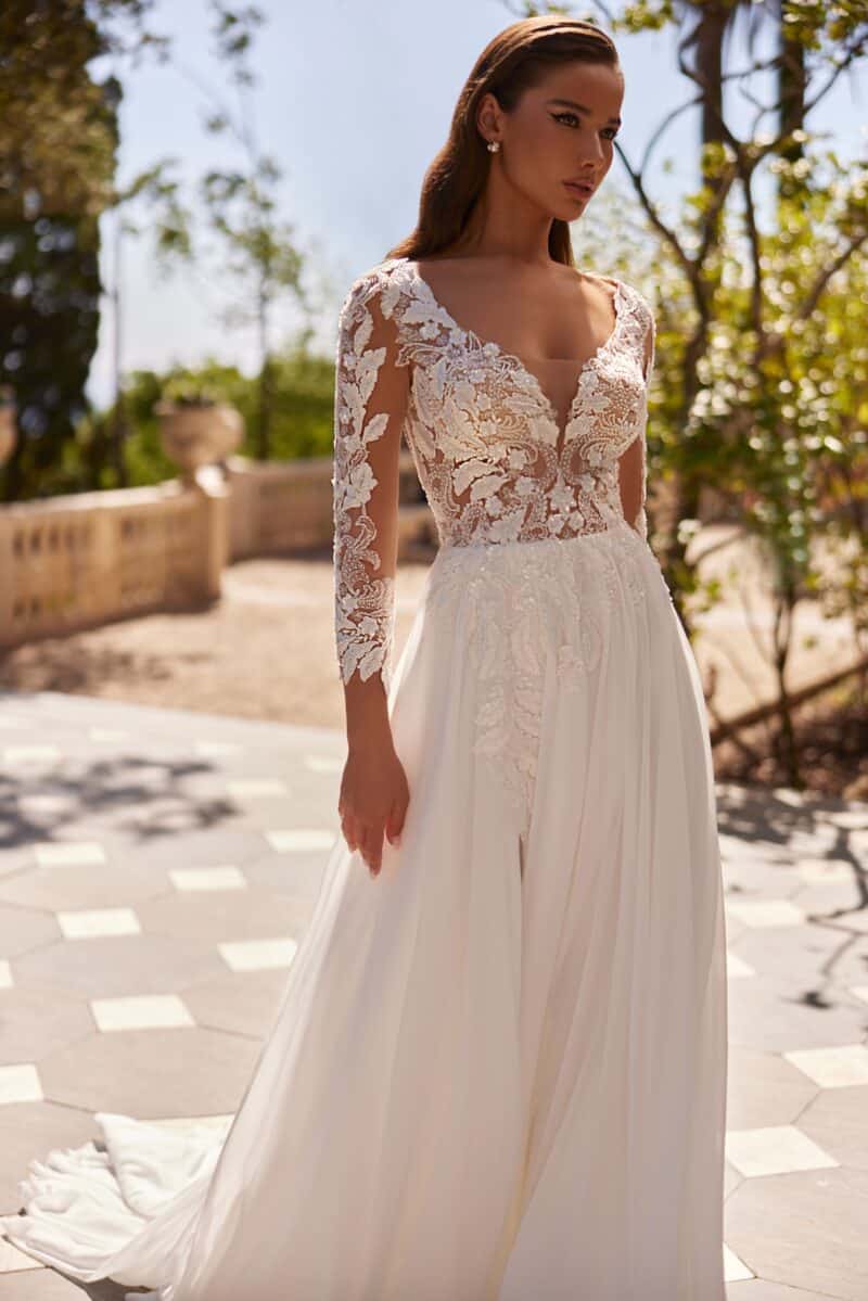 Long Sleeves Deep V Neckline A-line Casual Wedding Dress -CORA - Image 4