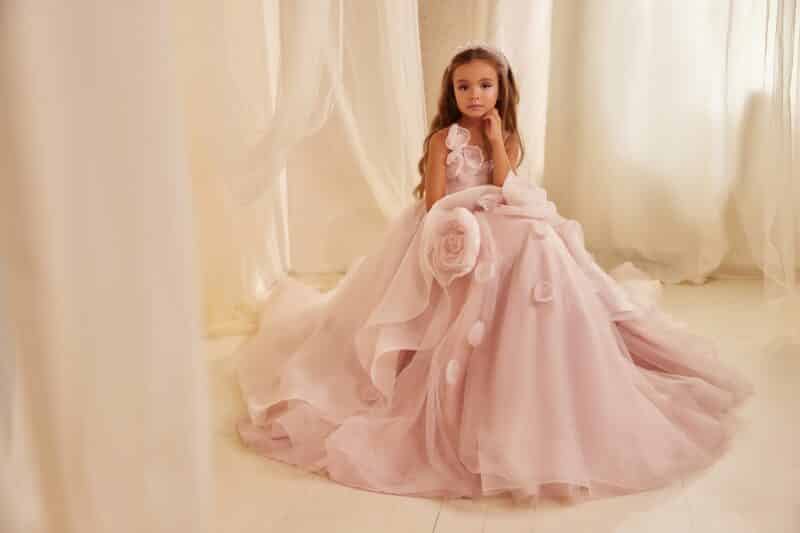 Pink Princess Children Flower Girl Dress - ABBY