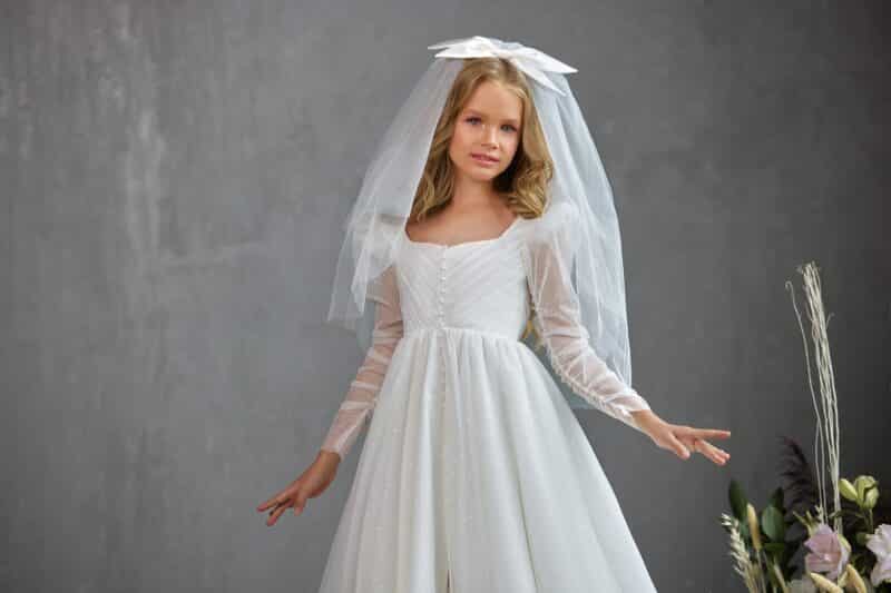 Long Sleeves A-line Flower Girl First Communion Dress -AVERY - Image 4