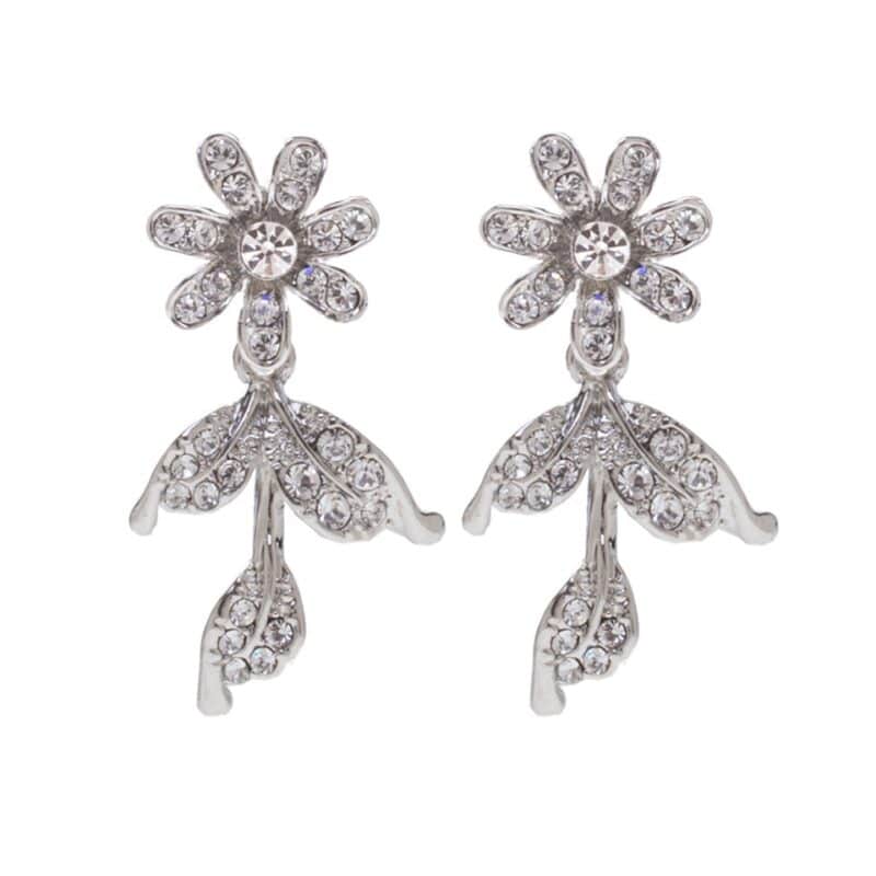 Swarovski Crystal Flower Statement Silver Wedding Earrings - BIANCA