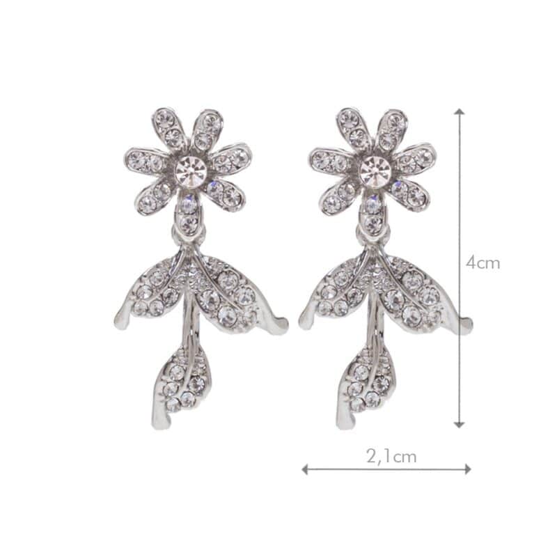 Swarovski Crystal Flower Statement Silver Wedding Earrings - BIANCA - Image 3