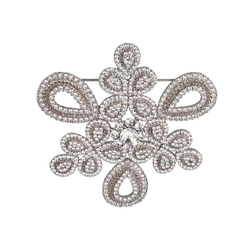 Silver Large Flower Crystal Wedding Brooch - CHANILA - Image 2