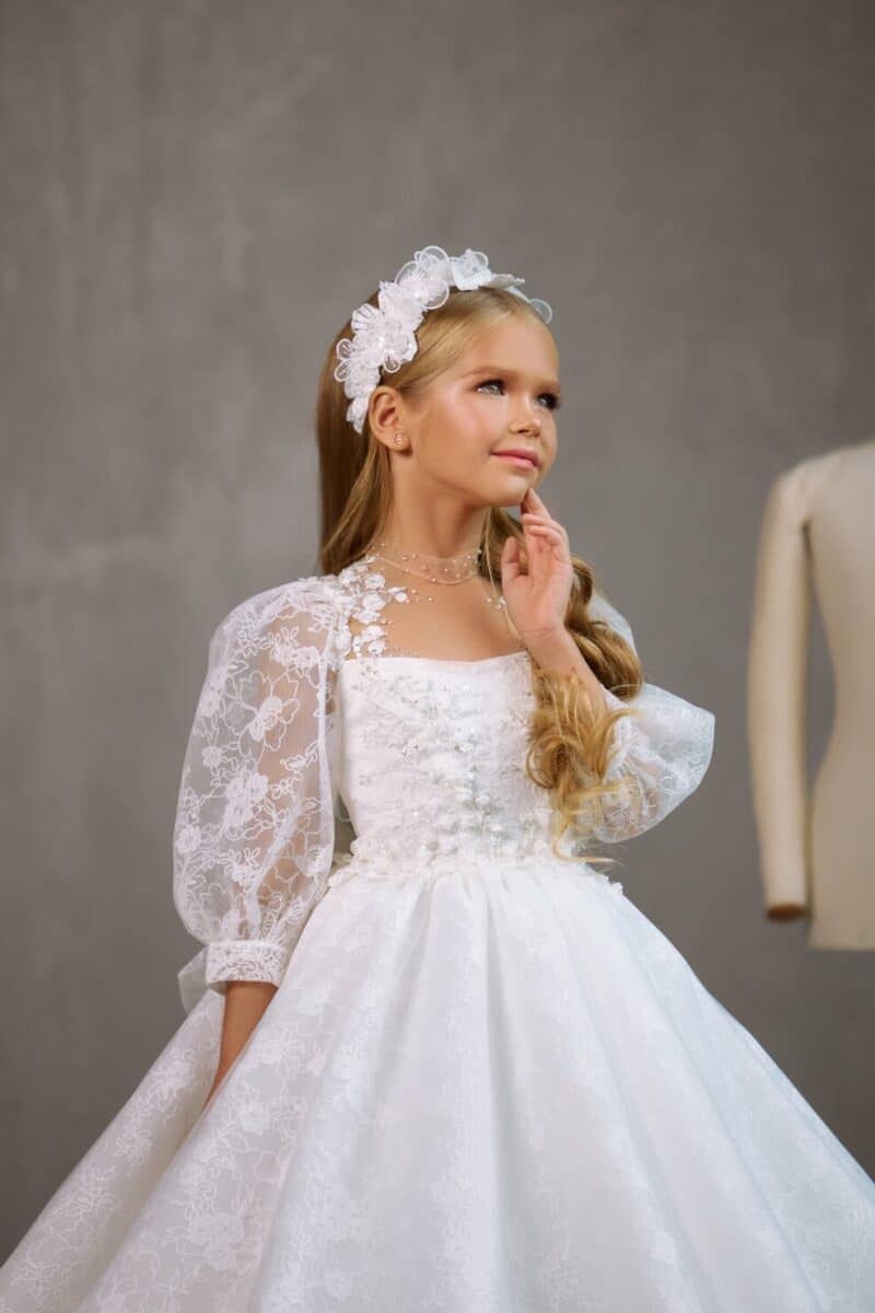 Puff 3/4 Sleeves Flower Girl First Communion Dress - CINDY