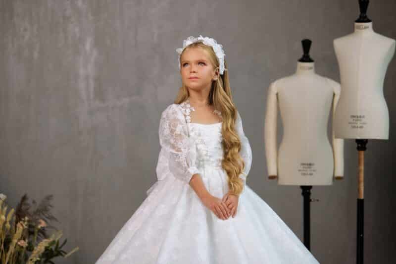 Puff 3/4 Sleeves Flower Girl First Communion Dress - CINDY - Image 3