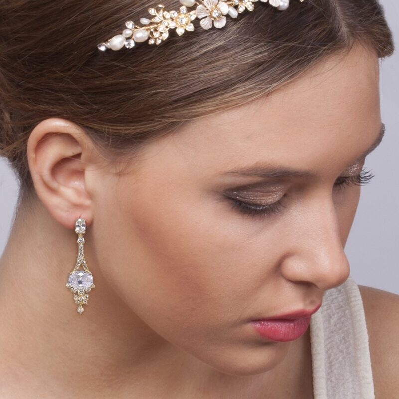 Art Deco Crystal Statement Wedding Earrings - CORA - Image 4