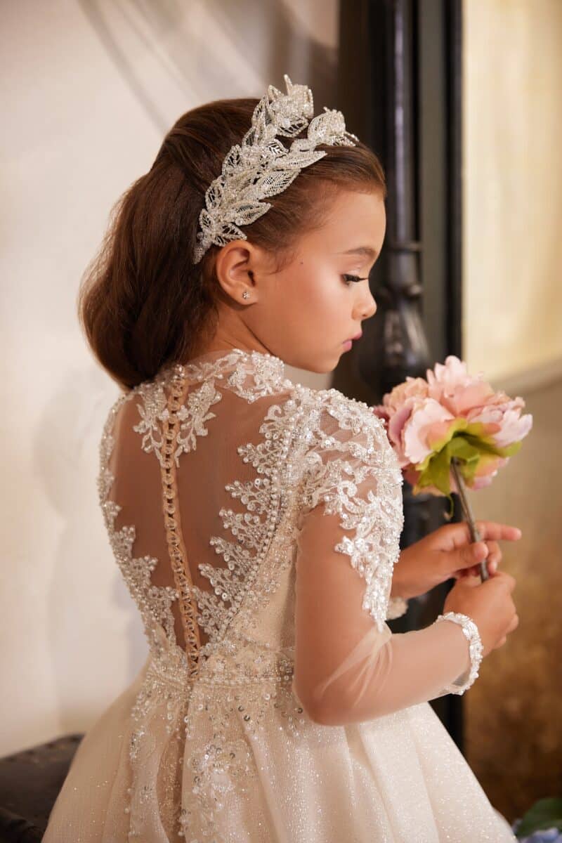 Long Sleeves Sparkling Princess Children Flower Girl Dress - HARMONY - Image 2