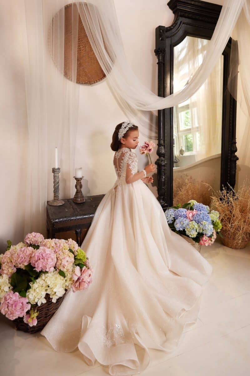 Long Sleeves Sparkling Princess Children Flower Girl Dress - HARMONY - Image 7