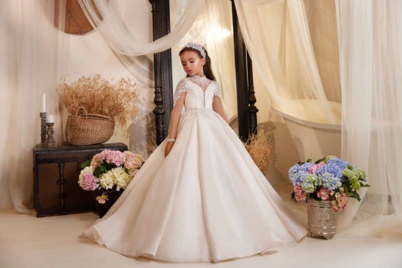 Long Sleeves Sparkling Princess Children Flower Girl Dress - HARMONY - Image 3