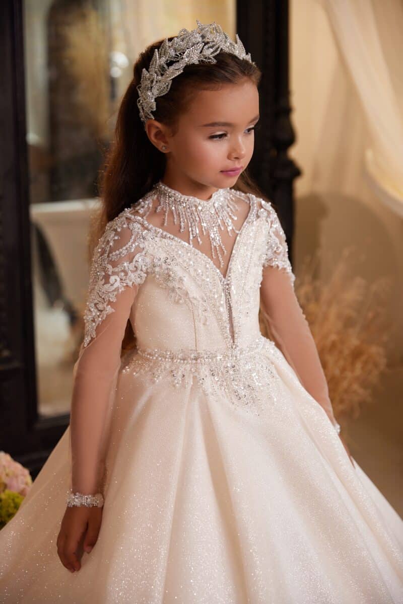 Long Sleeves Sparkling Princess Children Flower Girl Dress - HARMONY - Image 5