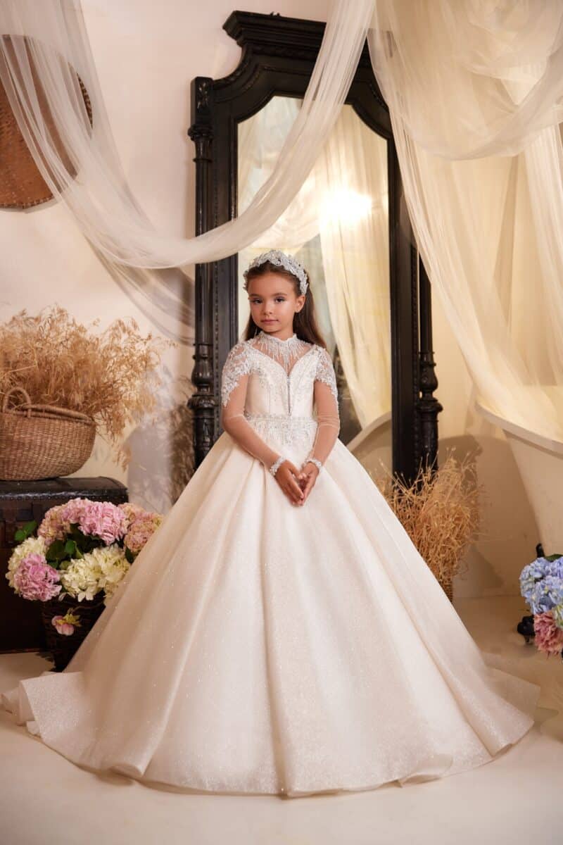 Long Sleeves Sparkling Princess Children Flower Girl Dress - HARMONY