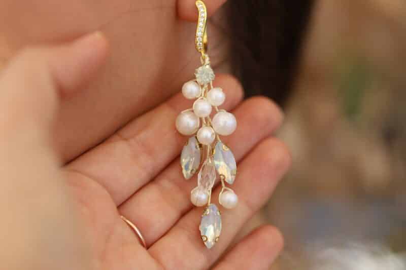 White Opal Boho Wedding Earrings - BERTA - Image 2