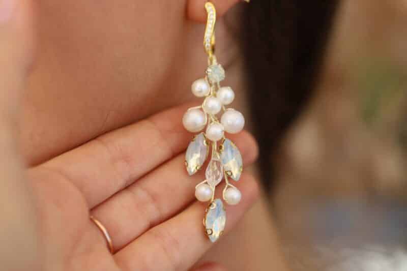 White Opal Boho Wedding Earrings - BERTA