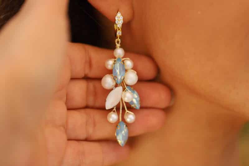 Blue Opal Gold Boho Statement Wedding Earrings - BERTA