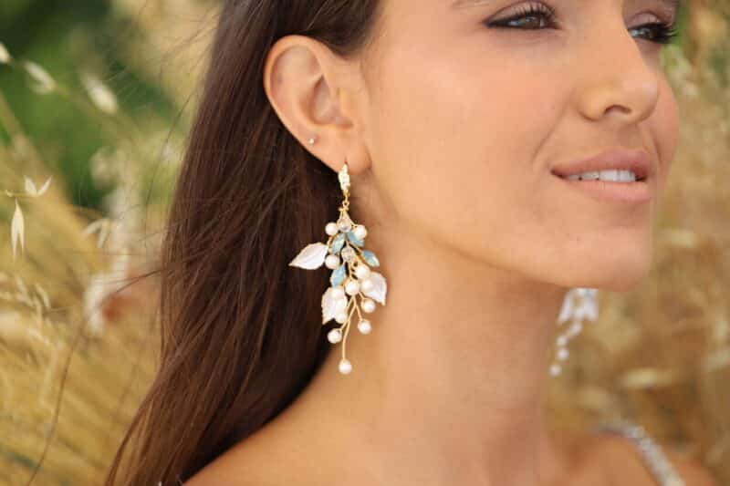 Leaf Champagne Gold Boho Wedding Earrings - ARIELLIS - Image 4