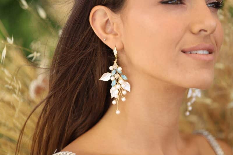 Leaf Champagne Gold Boho Wedding Earrings - ARIELLIS - Image 2