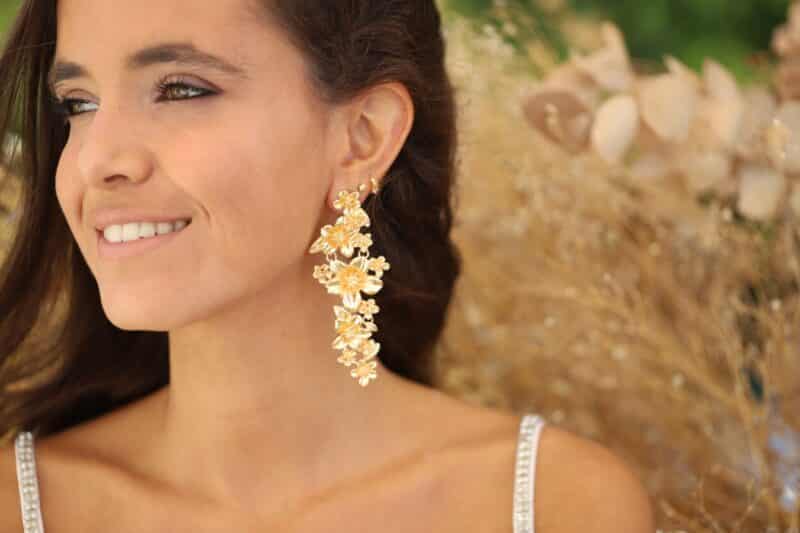 Flower Long Boho Wedding Earrings - ABA - Image 3