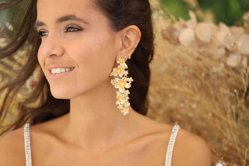 Flower Long Boho Wedding Earrings - ABA - Image 4