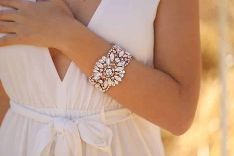 Rose Gold Opal Crystal Cuff Wedding Bracelet - KELLY - Image 4