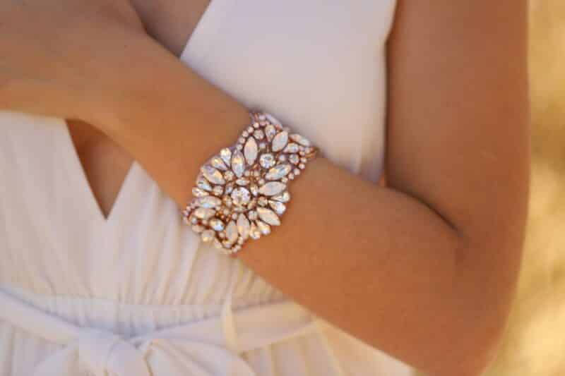 Rose Gold Opal Crystal Cuff Wedding Bracelet - KELLY - Image 5