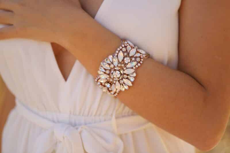 Rose Gold Opal Crystal Cuff Wedding Bracelet - KELLY - Image 6