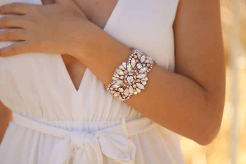 Rose Gold Opal Crystal Cuff Wedding Bracelet - KELLY - Image 2