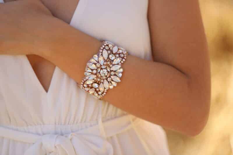 Rose Gold Opal Crystal Cuff Wedding Bracelet - KELLY