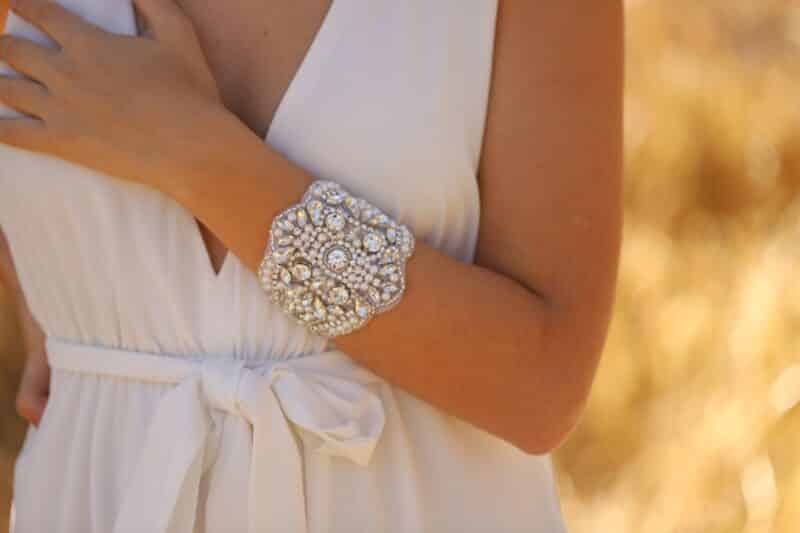 Silver Crystal And Pearl Cuff Wedding Bracelet - ABBY - Image 2