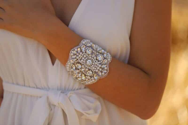 Silver Crystal And Pearl Cuff Wedding Bracelet - ABBY