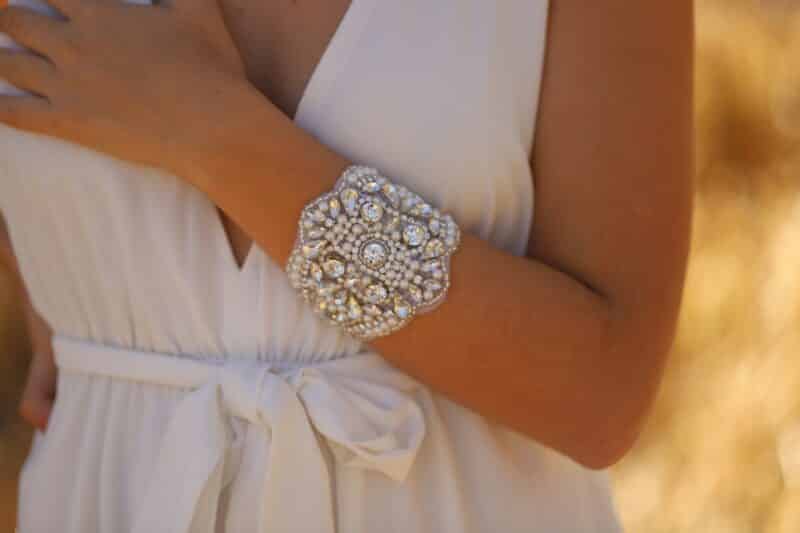 Silver Crystal And Pearl Cuff Wedding Bracelet - ABBY - Image 4