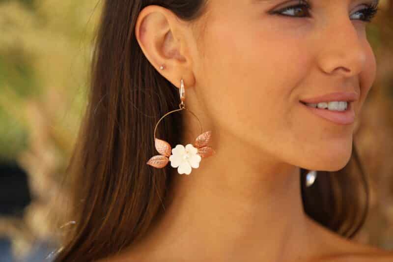 Polymer Clay Flower Leaf Boho Bridal Earrings - DANIELE