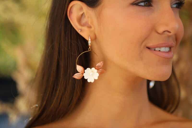 Polymer Clay Flower Leaf Boho Bridal Earrings - DANIELE - Image 3