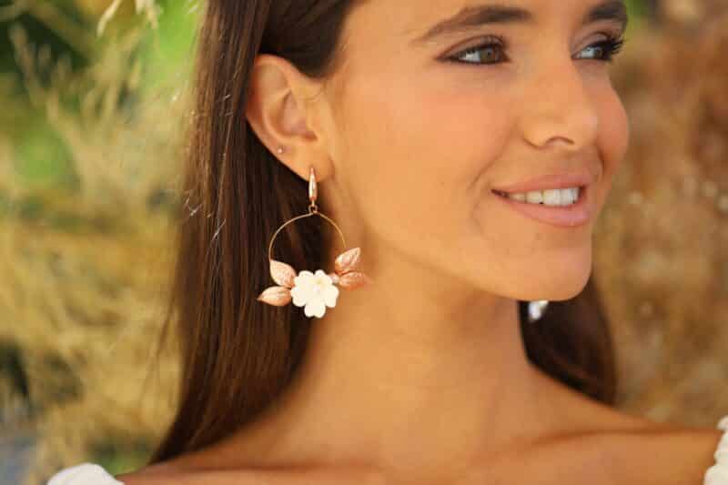 Polymer Clay Flower Leaf Boho Bridal Earrings - DANIELE - Image 4